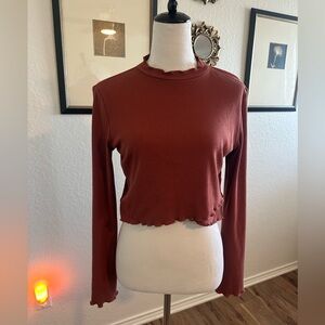 Love Riche Long Sleeve Ribbed Dusty Rose Crop Top
